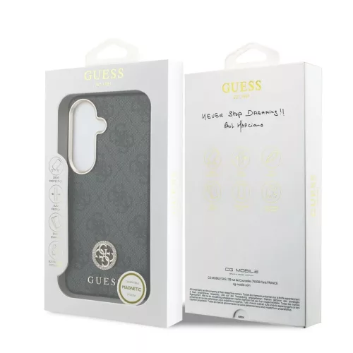 Guess PU bőr 4G Strass Logo arany keretes mágneses tok Samsung Galaxy S26 készülékhez, fekete