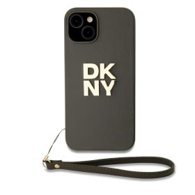   DKNY PU bőr Stack Logo csuklópántos tok iPhone 15 készülékhez barna