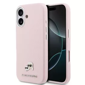   Karl Lagerfeld PU Karl and Choupette Heads Pins MagSafe tok iPhone 17 készülékhez rózsaszín