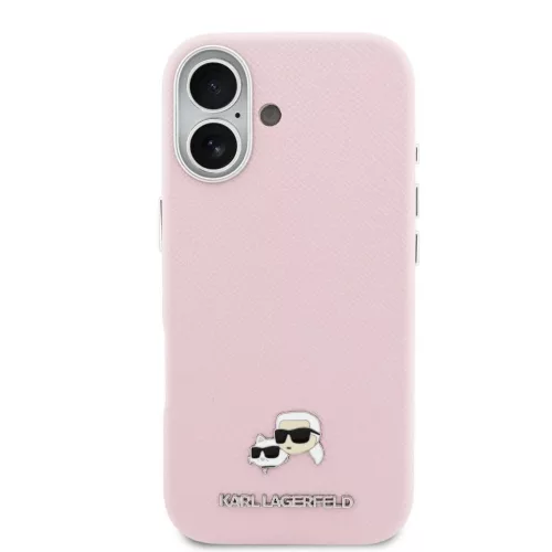 Karl Lagerfeld PU Karl and Choupette Heads Pins MagSafe tok iPhone 17 készülékhez rózsaszín