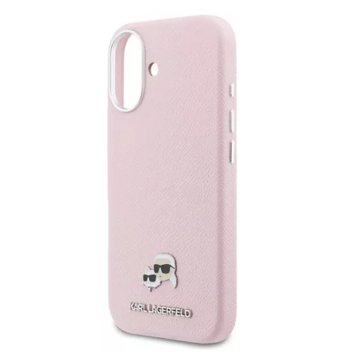 Karl Lagerfeld PU Karl and Choupette Heads Pins MagSafe tok iPhone 17 készülékhez rózsaszín
