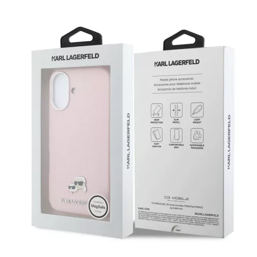 Karl Lagerfeld PU Karl and Choupette Heads Pins MagSafe tok iPhone 17 készülékhez rózsaszín