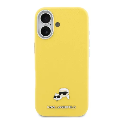 Karl Lagerfeld PU Karl and Choupette Heads Pins MagSafe tok iPhone 17 készülékhez sárga