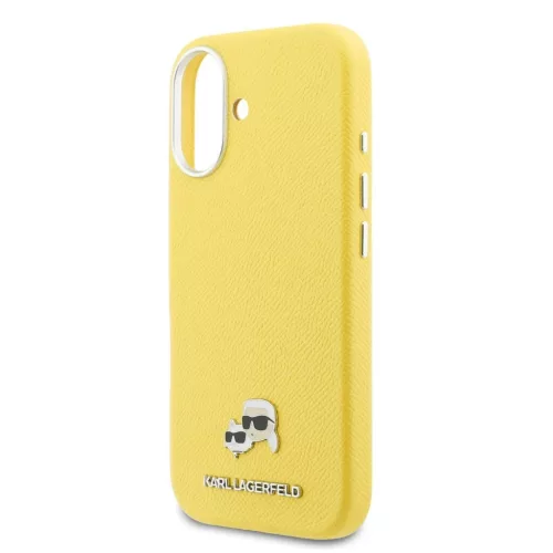 Karl Lagerfeld PU Karl and Choupette Heads Pins MagSafe tok iPhone 17 készülékhez sárga