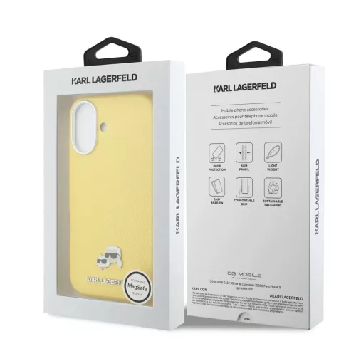 Karl Lagerfeld PU Karl and Choupette Heads Pins MagSafe tok iPhone 17 készülékhez sárga