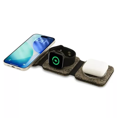Guess PU 4G MagSafe 3v1 vezeték nélküli töltő barna