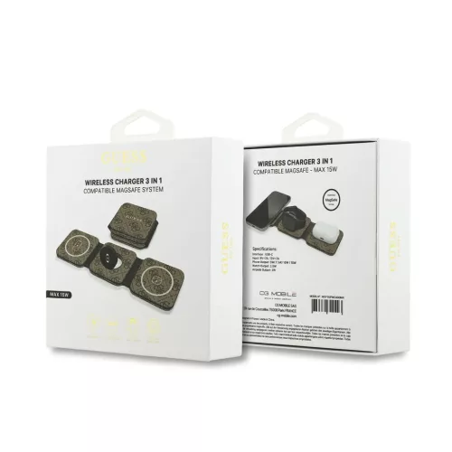 Guess PU 4G MagSafe 3v1 vezeték nélküli töltő barna