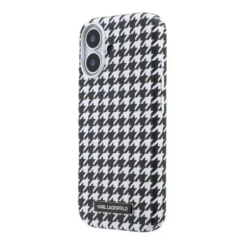 Karl Lagerfeld PU Houndstooth Resin Plate MagSafe tok iPhone 17 készülékhez fekete