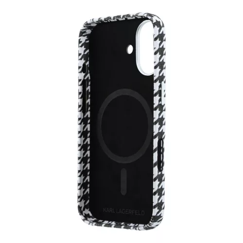Karl Lagerfeld PU Houndstooth Resin Plate MagSafe tok iPhone 17 készülékhez fekete