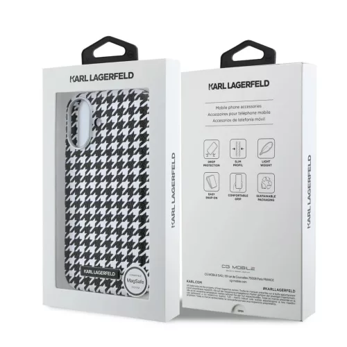 Karl Lagerfeld PU Houndstooth Resin Plate MagSafe tok iPhone 17 készülékhez fekete