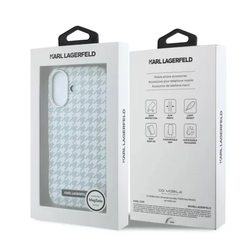 Karl Lagerfeld PU Houndstooth Resin Plate MagSafe tok iPhone 17 készülékhez kék