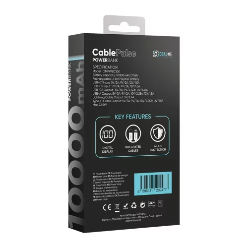 OBAL:ME CablePulse külső akkumulátor 10000 mAh 22,5W fekete