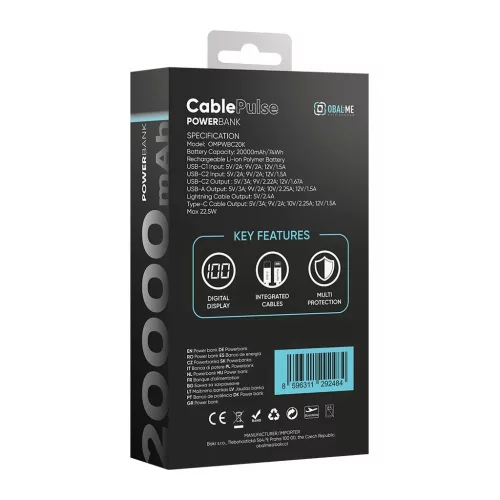 OBAL:ME CablePulse külső akkumulátor 20000mAh 22,5W fekete