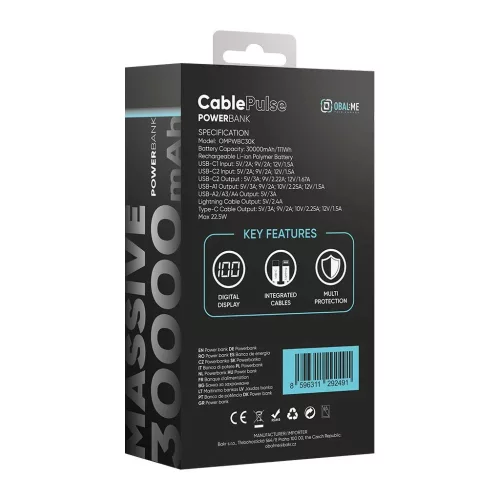 OBAL:ME CablePulse külső akkumulátor 30000mAh 22,5W fekete