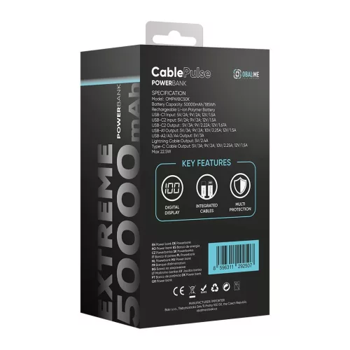 OBAL:ME CablePulse powerbank 50000mAh 22,5W fekete