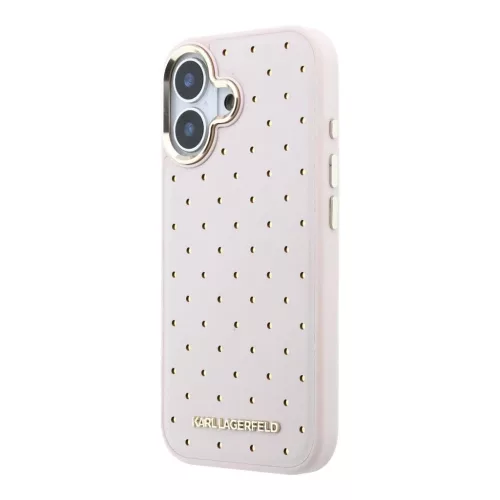 Karl Lagerfeld PU perforált arany pöttyös MagSafe tok iPhone 17 készülékhez rózsaszín