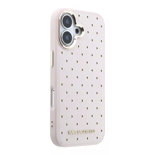 Karl Lagerfeld PU perforált arany pöttyös MagSafe tok iPhone 17 készülékhez rózsaszín