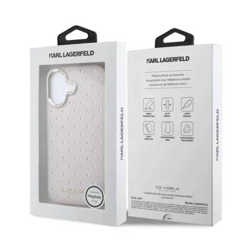 Karl Lagerfeld PU perforált arany pöttyös MagSafe tok iPhone 17 készülékhez rózsaszín