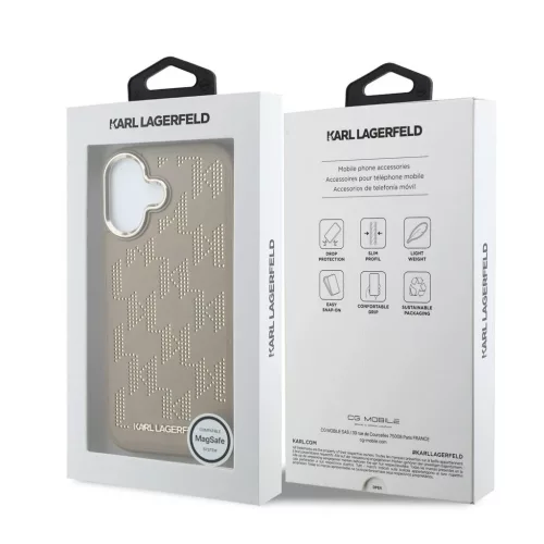 Karl Lagerfeld PU perforált monogramos MagSafe tok iPhone 17 készülékhez bézs