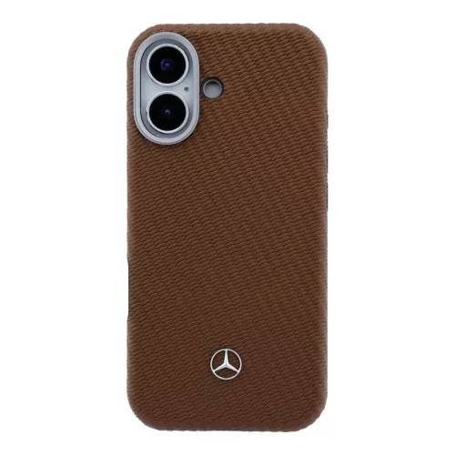 Mercedes PU bőr és fa félkörbefogó MagSafe tok iPhone 17 készülékhez, tevebarna