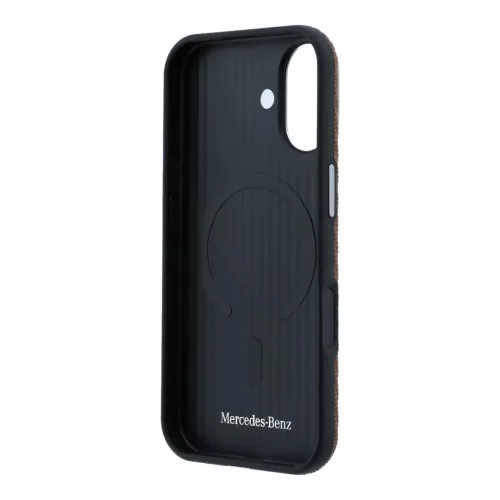 Mercedes PU bőr és fa félkörbefogó MagSafe tok iPhone 17 készülékhez, tevebarna