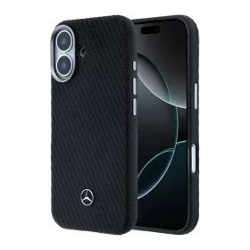   Mercedes PU Leather Wood Semi Wrap MagSafe tok iPhone 17 készülékhez fekete