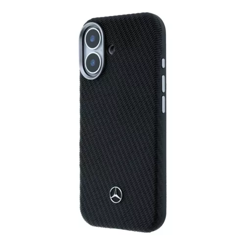 Mercedes PU Leather Wood Semi Wrap MagSafe tok iPhone 17 készülékhez fekete