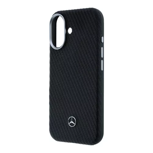 Mercedes PU Leather Wood Semi Wrap MagSafe tok iPhone 17 készülékhez fekete