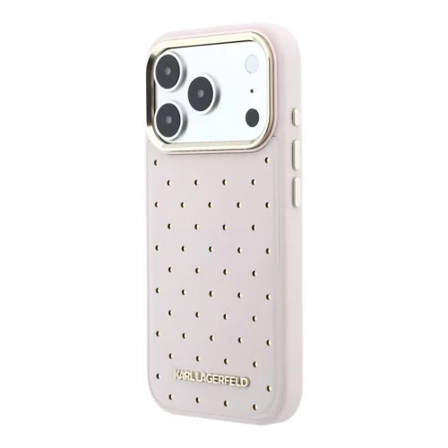 Karl Lagerfeld perforált PU arany pöttyös MagSafe tok iPhone 17 Pro Max készülékhez rózsaszín