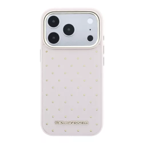 Karl Lagerfeld perforált PU arany pöttyös MagSafe tok iPhone 17 Pro Max készülékhez rózsaszín