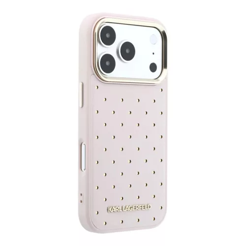 Karl Lagerfeld perforált PU arany pöttyös MagSafe tok iPhone 17 Pro Max készülékhez rózsaszín