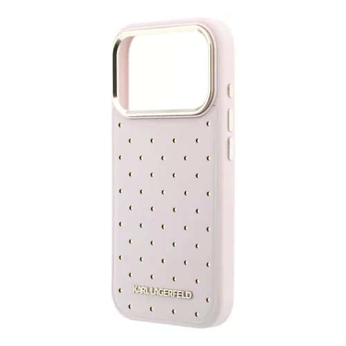 Karl Lagerfeld perforált PU arany pöttyös MagSafe tok iPhone 17 Pro Max készülékhez rózsaszín