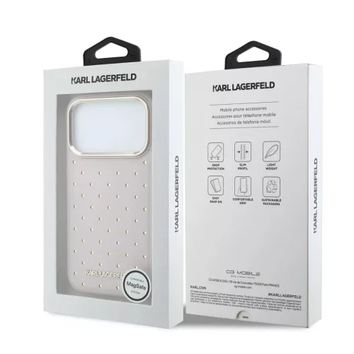 Karl Lagerfeld perforált PU arany pöttyös MagSafe tok iPhone 17 Pro Max készülékhez rózsaszín
