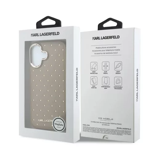 Karl Lagerfeld PU Perforated Gold Dots MagSafe tok iPhone 17 készülékhez bézs