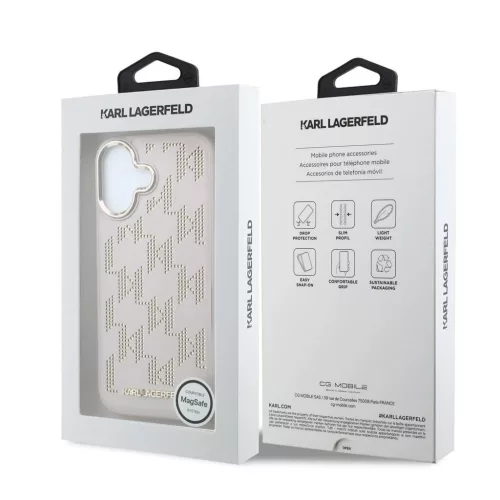 Karl Lagerfeld PU Perforated Monogram MagSafe tok iPhone 17 készülékhez rózsaszín