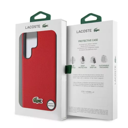 Lacoste Iconic Petit Pique Woven Logo MagSafe tok Samsung Galaxy S25 Ultra készülékhez piros