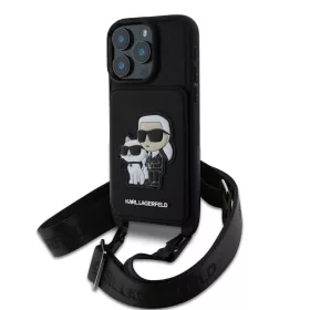   Karl Lagerfeld Saffiano keresztpántos Karl and Choupette tok iPhone 16 Pro Max készülékhez fekete