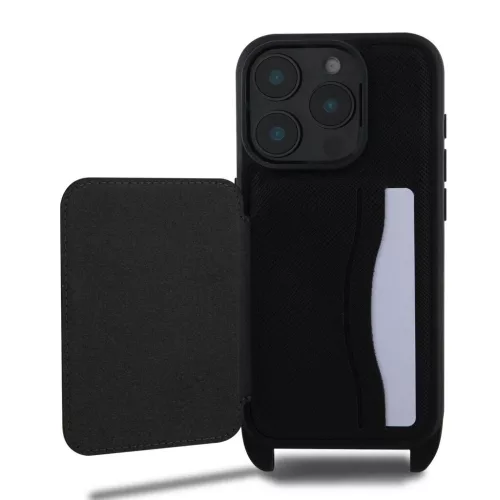 Karl Lagerfeld Saffiano keresztpántos Karl and Choupette tok iPhone 16 Pro Max készülékhez fekete