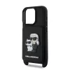 Karl Lagerfeld Saffiano keresztpántos Karl and Choupette tok iPhone 16 Pro Max készülékhez fekete