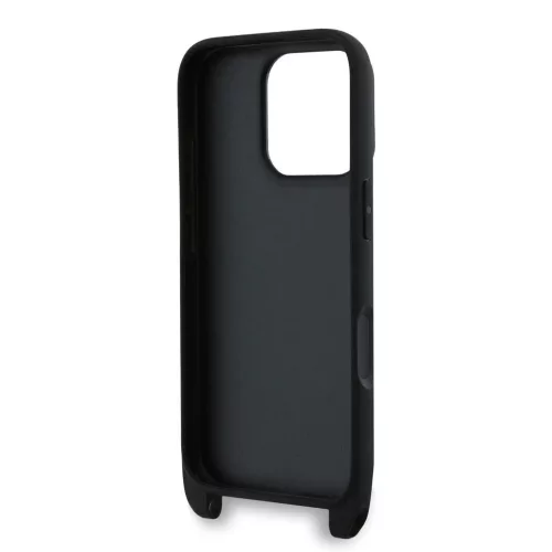 Karl Lagerfeld Saffiano keresztpántos Karl and Choupette tok iPhone 16 Pro Max készülékhez fekete