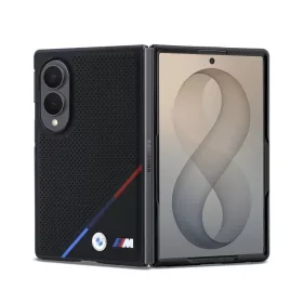   BMW M perforált PU Tricolor Stripe mágneses tok Samsung Galaxy Z Fold 8 készülékhez fekete