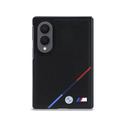 BMW M perforált PU Tricolor Stripe mágneses tok Samsung Galaxy Z Fold 8 készülékhez fekete
