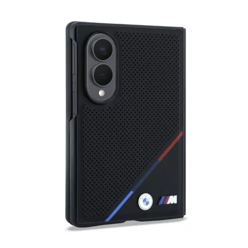 BMW M perforált PU Tricolor Stripe mágneses tok Samsung Galaxy Z Fold 8 készülékhez fekete