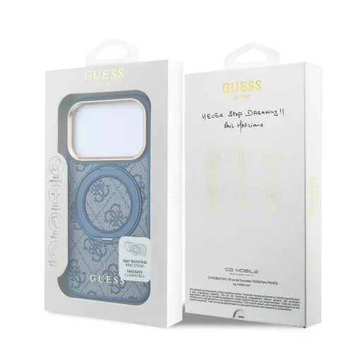 Guess PU 4G Ring Stand MagSafe tok iPhone 18 Pro készülékhez kék