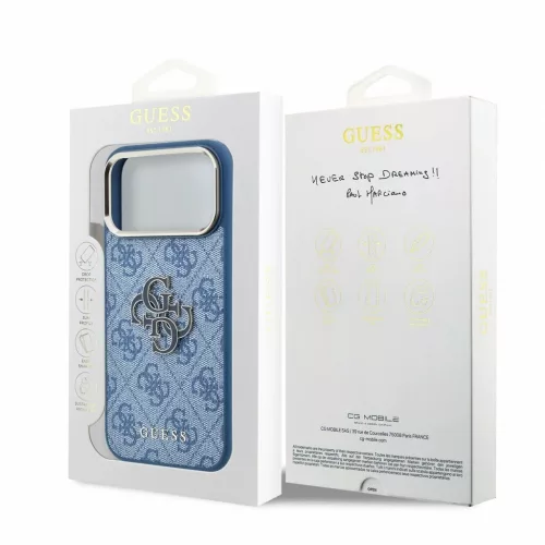 Guess PU 4G Resin Metal Logo tok iPhone 18 Pro készülékhez kék
