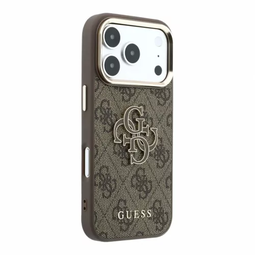Guess PU 4G Resin Metal Logo tok iPhone 18 Pro Max készülékhez barna