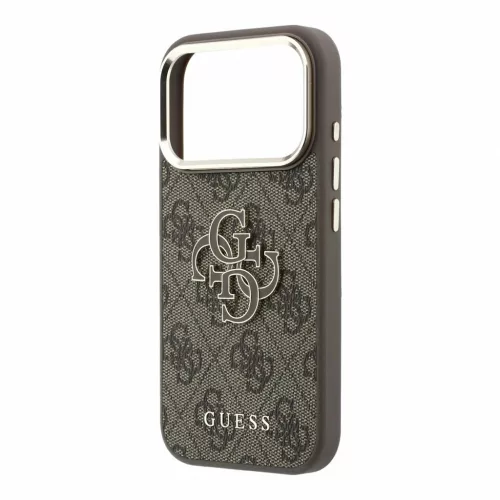 Guess PU 4G Resin Metal Logo tok iPhone 18 Pro Max készülékhez barna