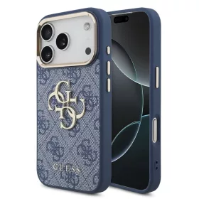   Guess 4G fém logós arany keretes PU bőr tok iPhone 18 Pro készülékhez kék