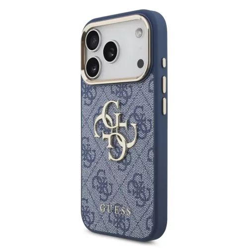 Guess 4G fém logós arany keretes PU bőr tok iPhone 18 Pro készülékhez kék