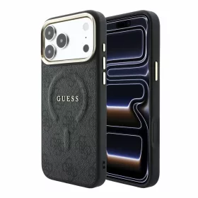   Guess dombornyomott PU bőr MagSafe tok iPhone 18 Pro készülékhez 4G arany kerettel fekete